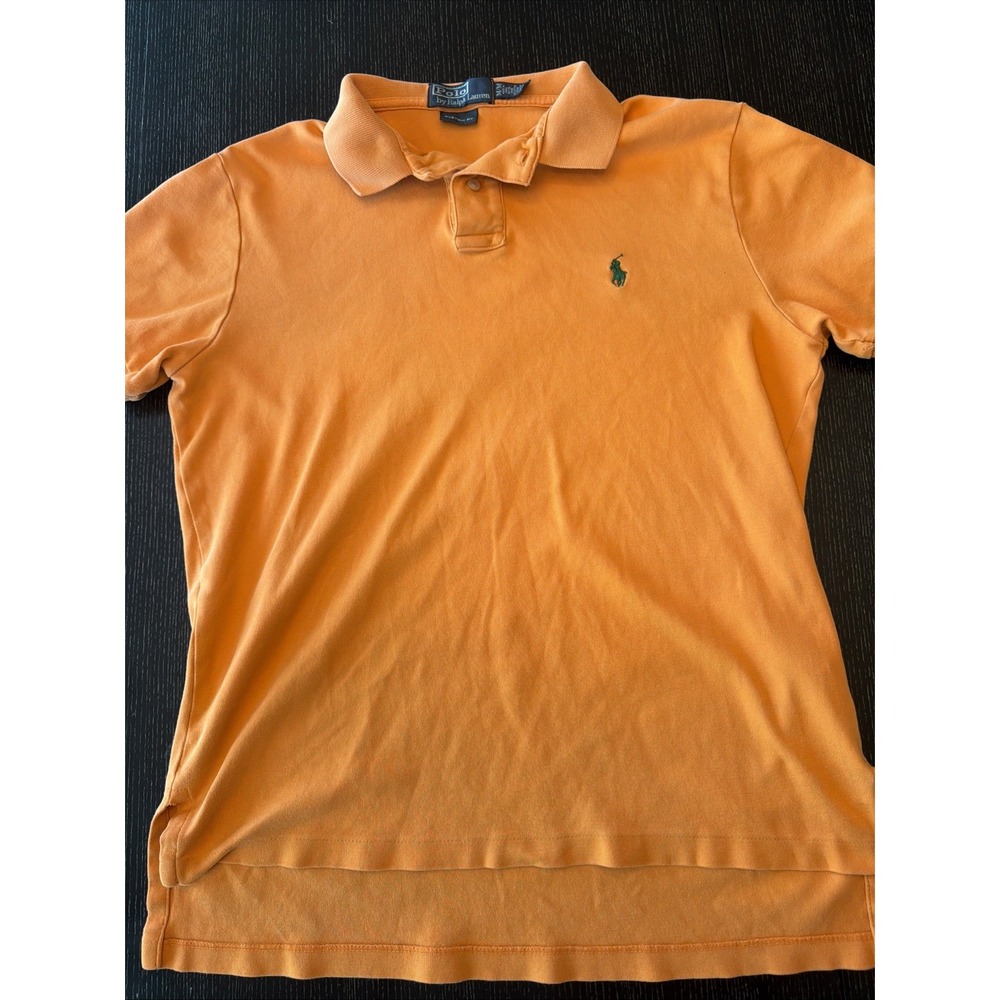 Polo Ralph Lauren Mens Custom Fit Orange Polo Shirt Green Pony Size M